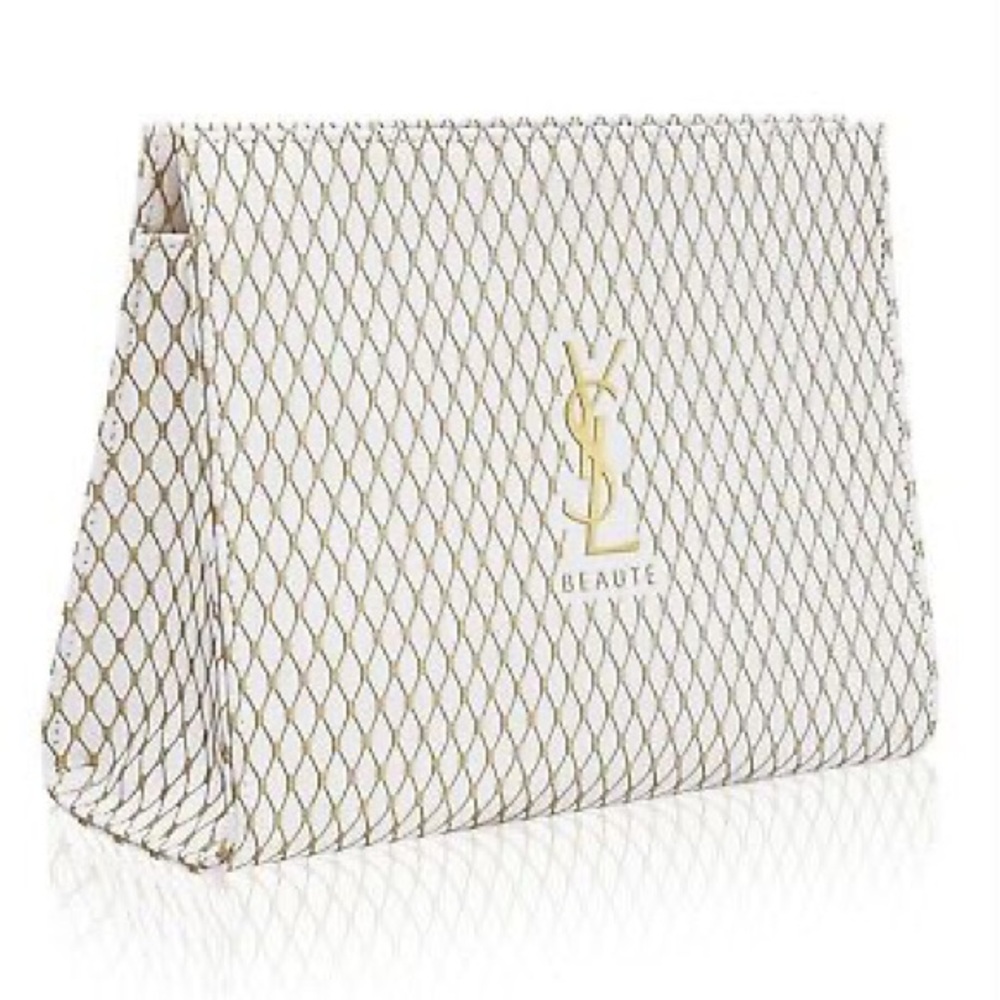 YVES SAINT LAURENT Beaute white and gold clutch cosmetic bag-Holiday Edition
